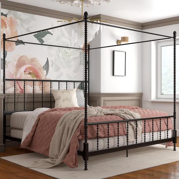 Emerson Black Metal Canopy King Size Frame Bed