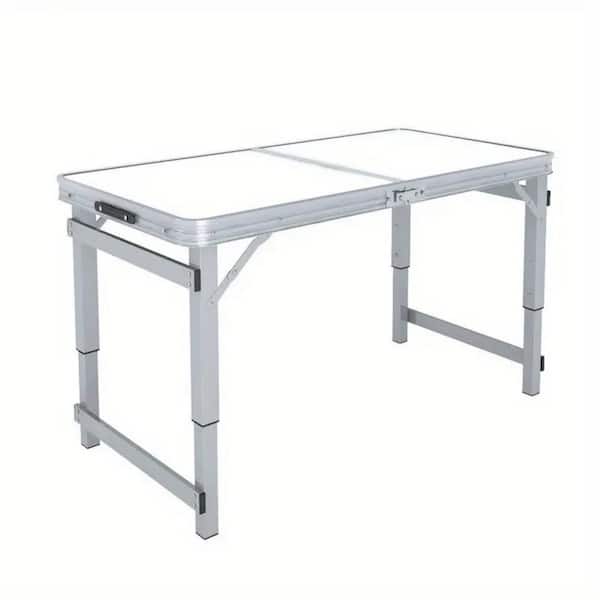 Otryad 47.24 in. Beige Rectangle Aluminium Picnic Table Seats 6-People, Outdoor Folding Table with 3 Adjustable Heights
