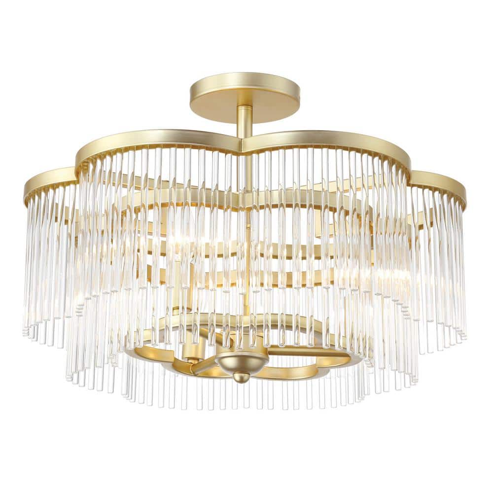 Azura 20 in. 3-Light Heirloom Brass Glam Semi-Flush with Crystal Glass Rods Shade, No Bulbs Included price history on PriceWatchPro