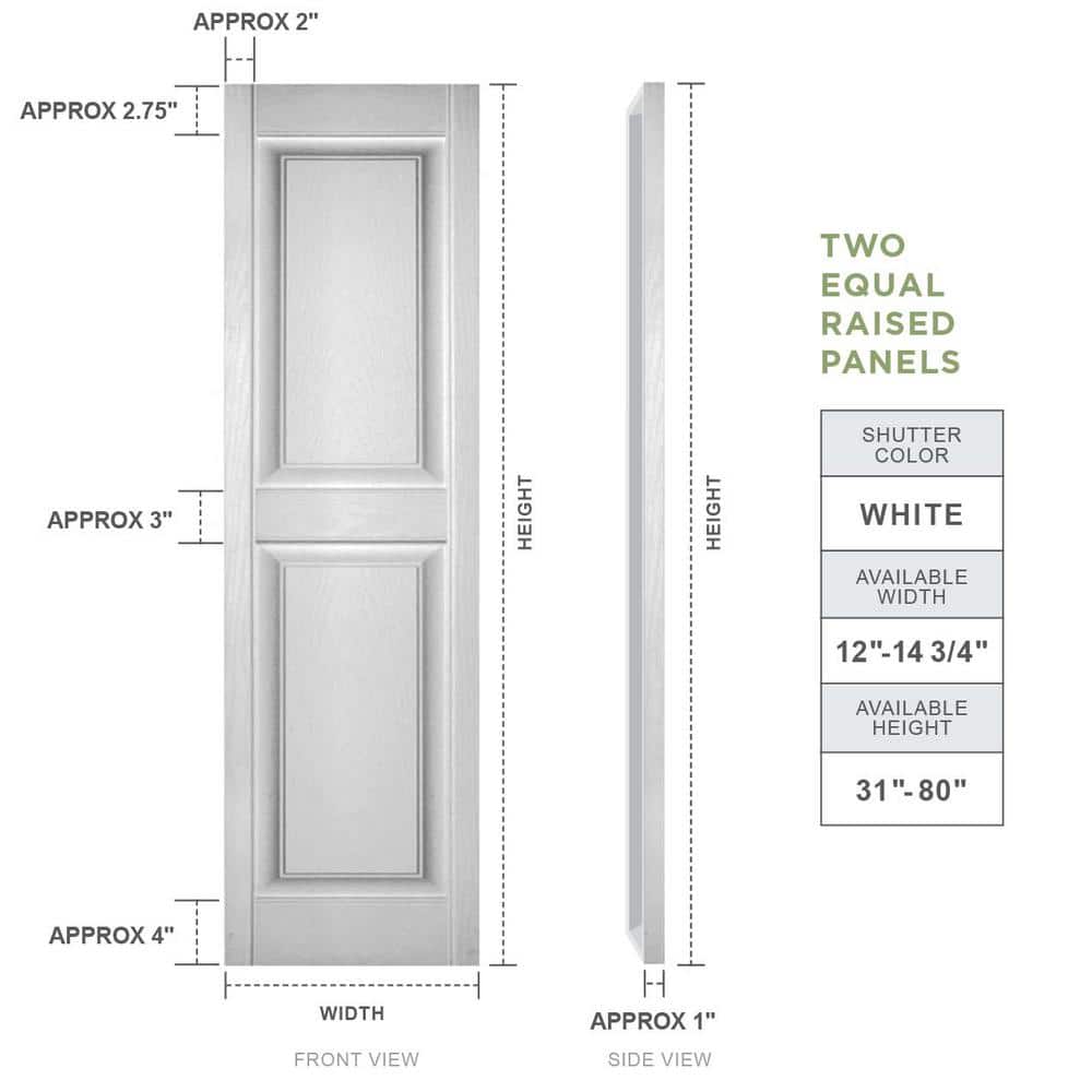 Black Vinyl Raised Panel Exterior Shutters, 14.75" x 71"