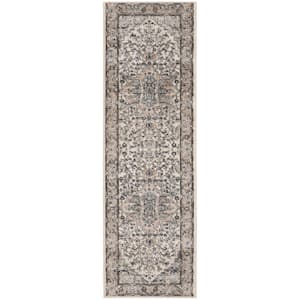 Concerto Ivory Grey 2 ft. x 6 ft. Center medallion Traditional Runner Area Rug