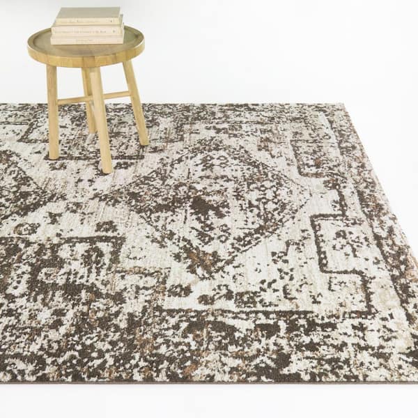 Lourandos Taupe 7 ft. 10 in. x 10 ft. Oriental Medallion Area Rug