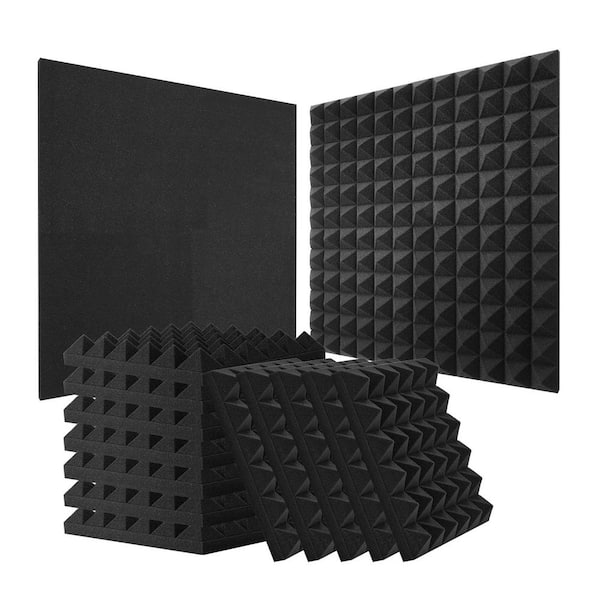 VEVOR Acoustic Foam Panels, 24 Pack 12 x 12 x 2 in. Pyramid Soundproof Wall Panels Acoustic Panels Black Polyurethane