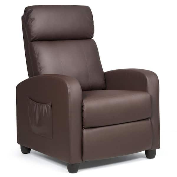 HOMCOM PU Leather Manual Recliner with Thick Padded Upholstered Cushion and Retractable Footrest, Brown, Size: 35.5