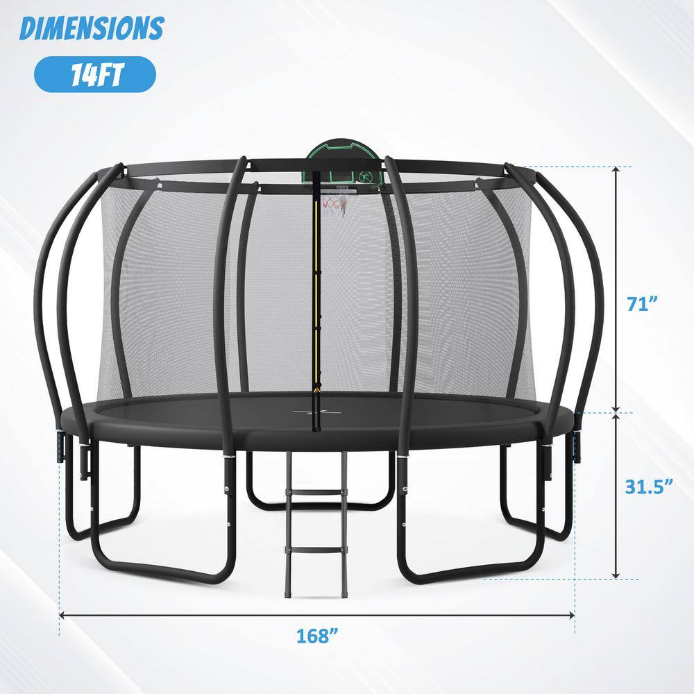 14 ft Black Round Kids' Trampoline with Enclosure