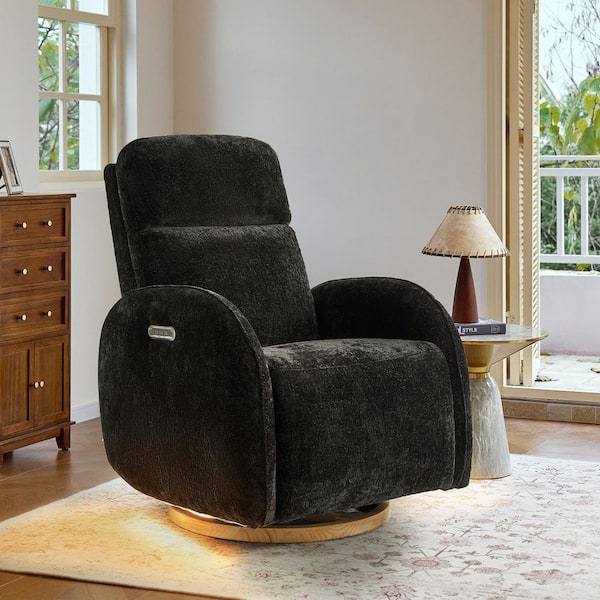 Ferdinand Black Polyester Power Nursing Recliner with Intergrated Charging Stations Swivel and Rocking