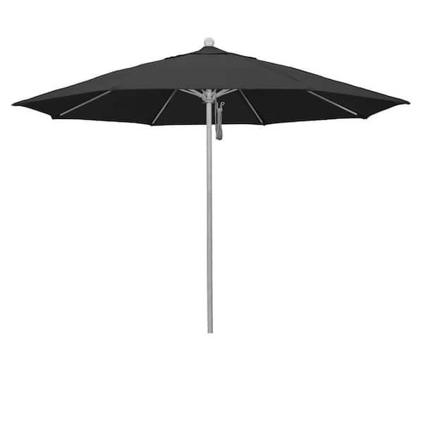 11 ft. Grey Woodgrain Aluminum Market Patio Umbrella with Fiberglass Ribs Pulley Lift in Black Pacifica