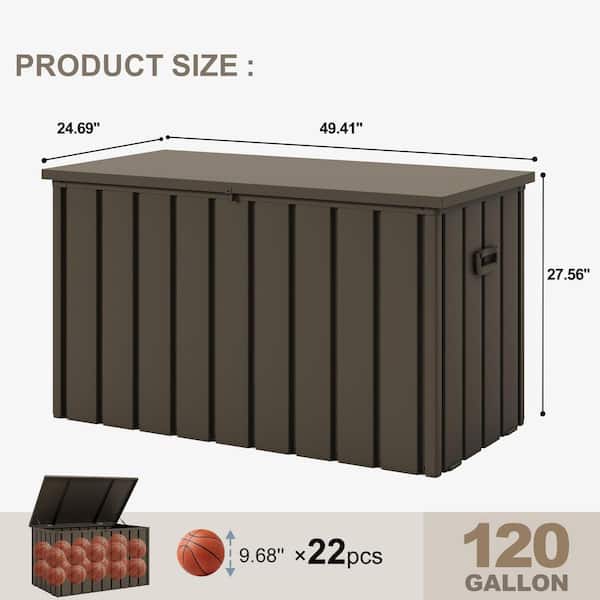 Outdoor Deck Box 120 Gallon Waterproof Lockable Storage Box Container with Lid Deck Box, Brown