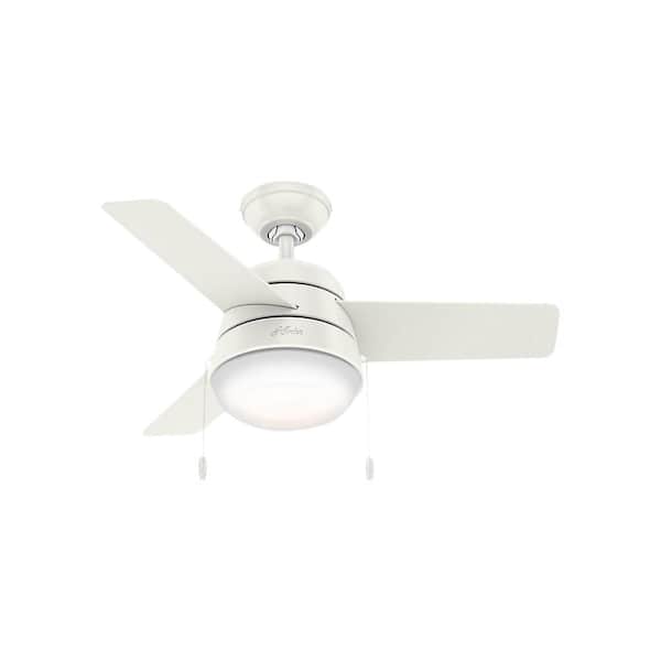 Hunter Aker 36 In Led Indoor Fresh White Ceiling Fan With Light 59301 - 36 White Ceiling Fans With Lights
