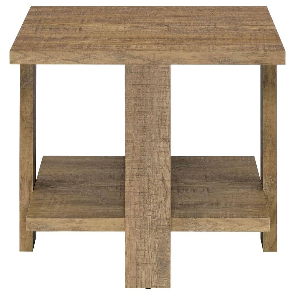Rustic Mango Brown Square Wood End Table with Shelf