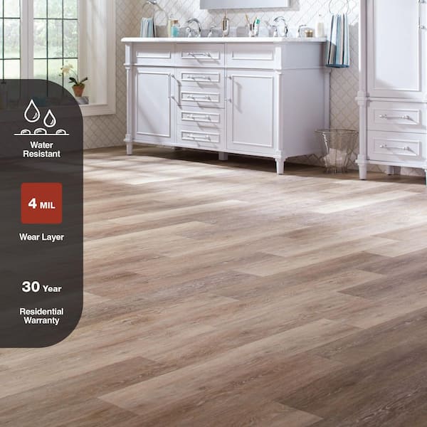 Khaki Oak 4 MIL x 6 in. W x 36 in. L Grip Strip Water Resistant Luxury Vinyl Plank Flooring (24 sqft/case)