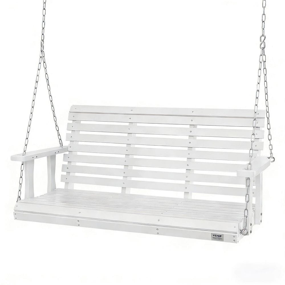 Reviews for White Wood Outdoor Porch Swing with Hanging Chains, 2
