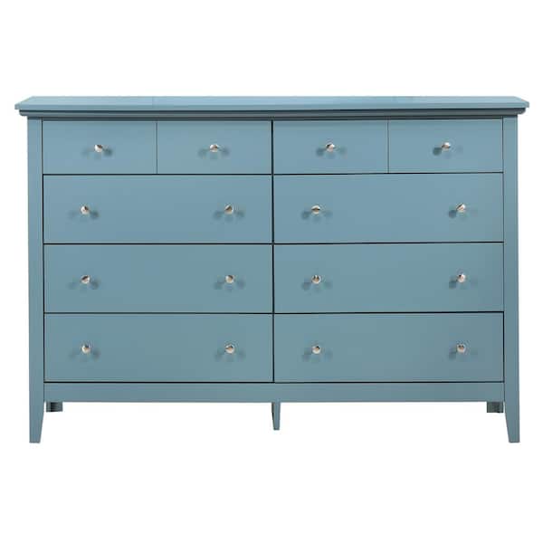 AndMakers Hammond 10-Drawer Teal Double Dresser (39 in. x 58 in. x 18 in.)