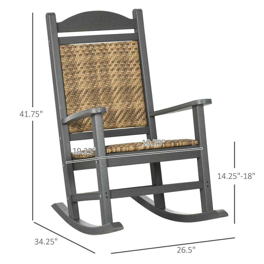 Traditional Dark Gray Wicker Porch Rocking Chair with Padded Seat