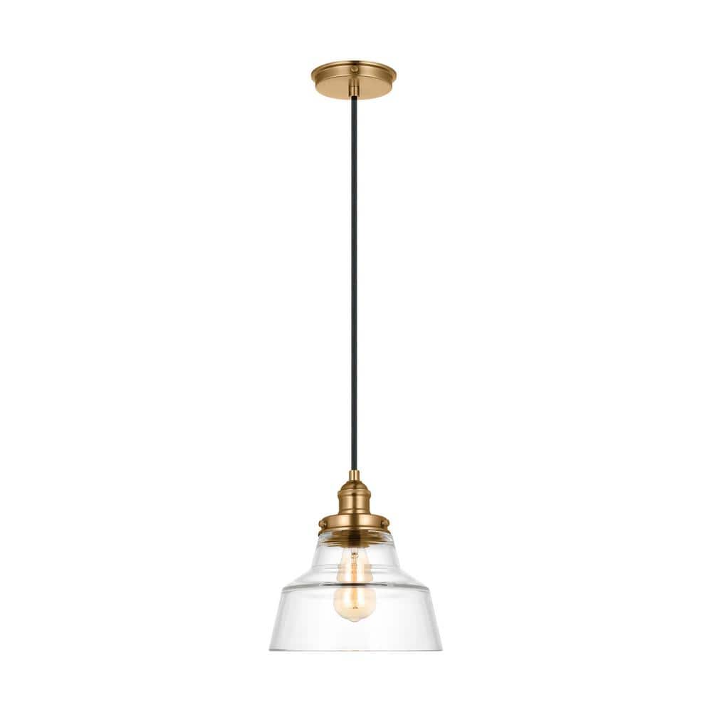 Satin Brass Single Light Pendant with Clear Glass Shade