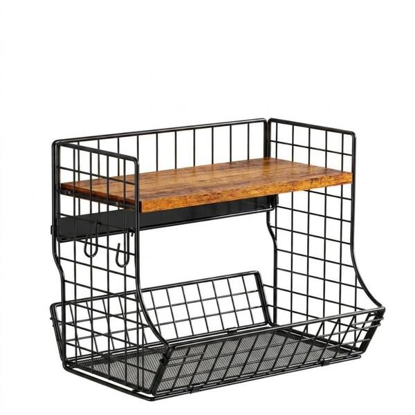 Magnetic Fridge Shelf with Wood Lid 7.8 x 11.8 x 11.8 in for Fruit, Vegetable and Pantry Storage at Home