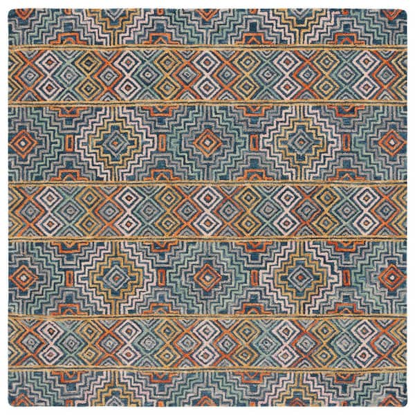 Aspen Blue/Gold 5 ft. x 5 ft. Bohemian Geometric Square Area Rug