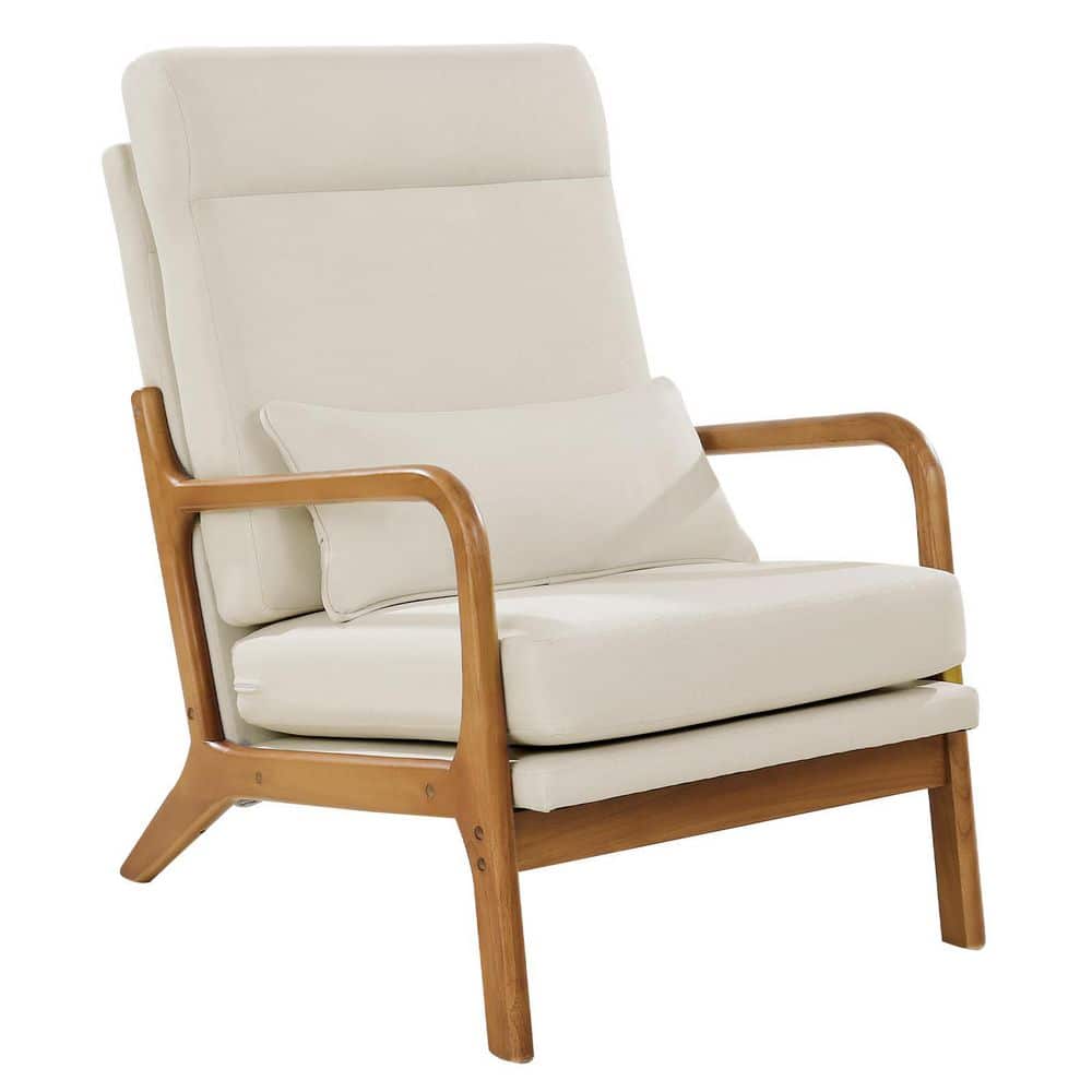 Accent Chair, High Back Mid-Century Armchair Wood Frame, Linen Upholstery and 5.3 in. Cushion for Living Room, Bedroom price history on PriceWatchPro