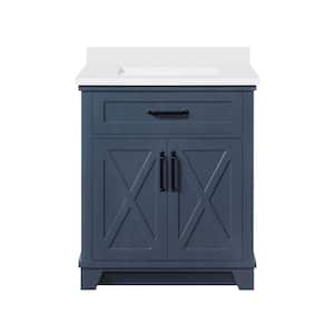 Ollie 30 in. W Bath Vanity in Midnight Blue with Engineered Stone Vanity Top in White with White Basin