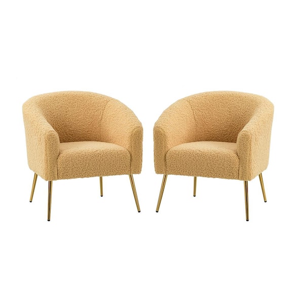 JAYDEN CREATION Bolzano Mustard Barrel Chair with Metal Legs (Set of 2)