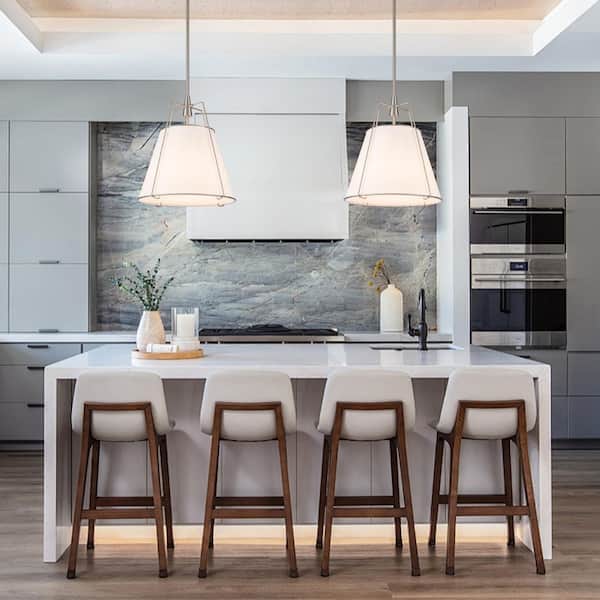 Haven 4-Light 15 in.W Brushed Nickel Modern Drum Pendant Light with Fabric Cover and Acrylic for Kitchen/Living Room