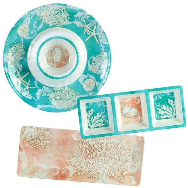 Certified International Inspired Coast Hostess Set 14.5 in. Assorted Colors Melamine Platters (Set of 3)