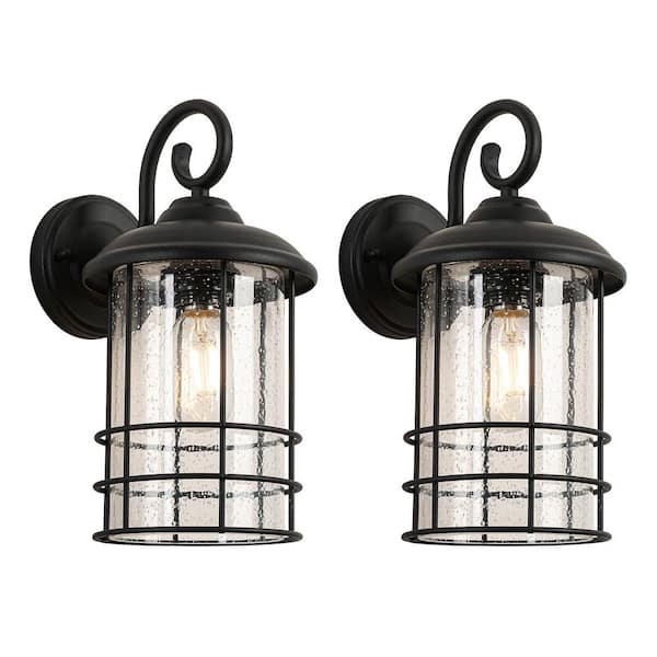 Jushua 2-Pakes 1-Light Textured Black not Motion Sensing Dusk to DaWn Outdoor HardWired Wall Lantern Sconce