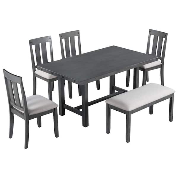 Donason 6-Piece Gray Rustic Style Wood Top Dining Set (Seats 6)