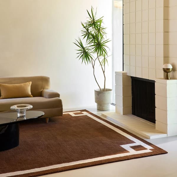 Grace Bordered Wool Brown 9 ft. x 12 ft. Indoor Area Rug