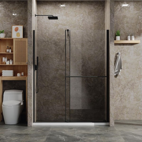 30 in.-60 in. W x 72 in. H Sliding Frameless Shower Door in Matte Black 1/4 in. Clear Tempered Glass Walk-in Shower Door