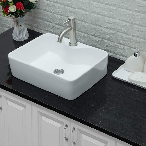 Matrix Decor Rectangle Ceramic Bathroom Vessel Sink In White With Faucet Hole Lmp18001 L The Home Depot - Rectangle Bathroom Sink With Cabinet