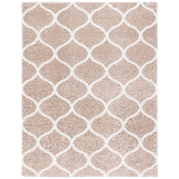 Tahoe Shag 8 ft. x 10 ft. Beige/White Trellis Modern Area Rug