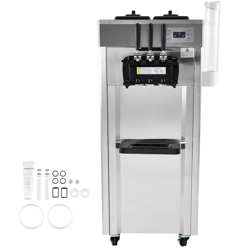 Commercial Soft Ice Cream Machine 4.5 qt. Stainless Steel 3-Flavors 5.3 to 7.4 gal. /H PreCooling Auto Clean