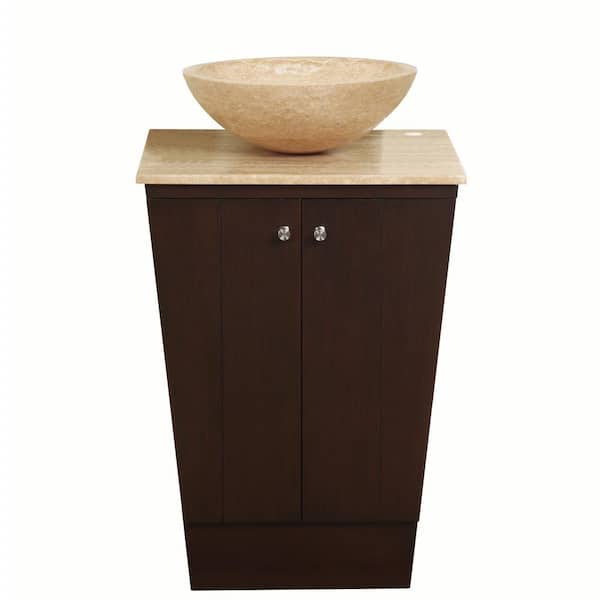 22 in. W x 20 in. D Vanity in Dark Walnut with Stone Vanity Top in Travertine with Vessel Stone Basin