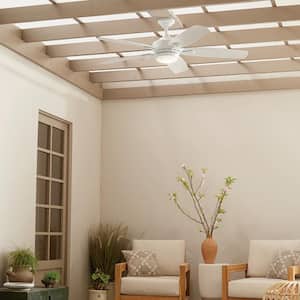 Tranquil WeatherPlus 56 in. Integrated LED Outdoor White Downrod Mount Ceiling Fan with Remote Control