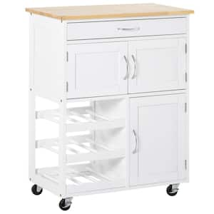 White Kitchen Cart with Drawers Shelf Spice Rack Wheels