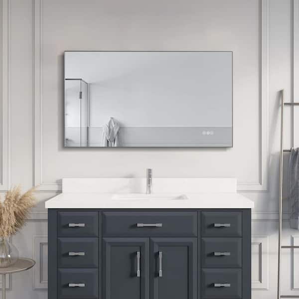 FORCLOVER 40 in. W x 24 in. H Rectangular Framed Anti-Fog Dimmable Backlit LED Wall Bathroom Vanity Mirror in Gun Gray Metal