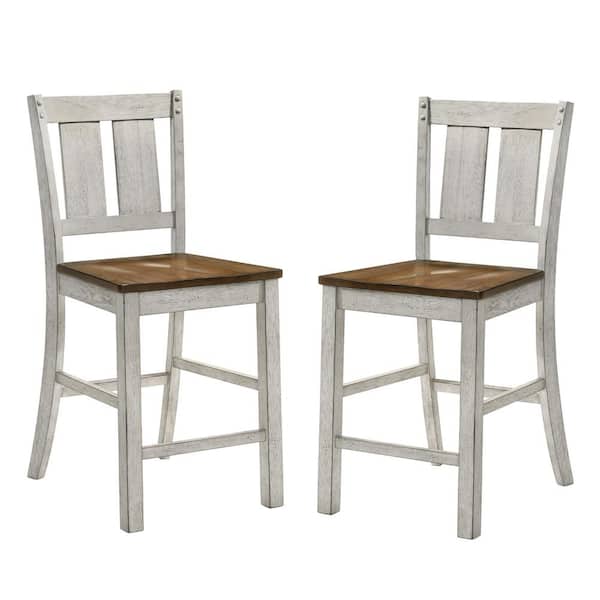 Furniture of America Rhysdee Light Oak and Antique White Wood Counter Height Side Dining Chair (Set of 2)