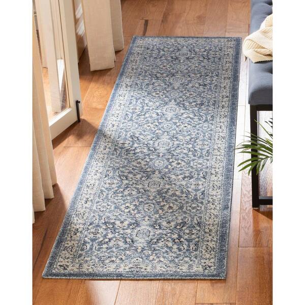 Charleston 2 ft. x 6 ft. Navy/Creme Persian Runner Rug