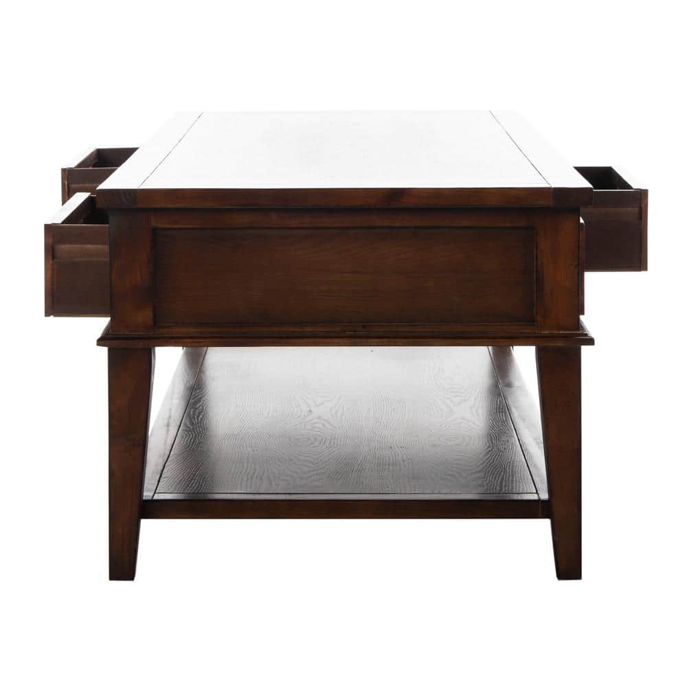 Transitional Sepia Brown Wood Coffee Table with 3 Drawers
