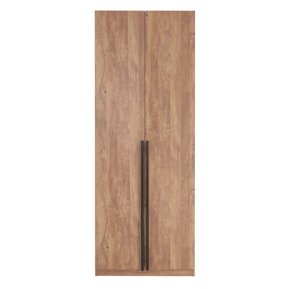 Golden Brown Tall Freestanding Wardrobe with Black Metal Handles