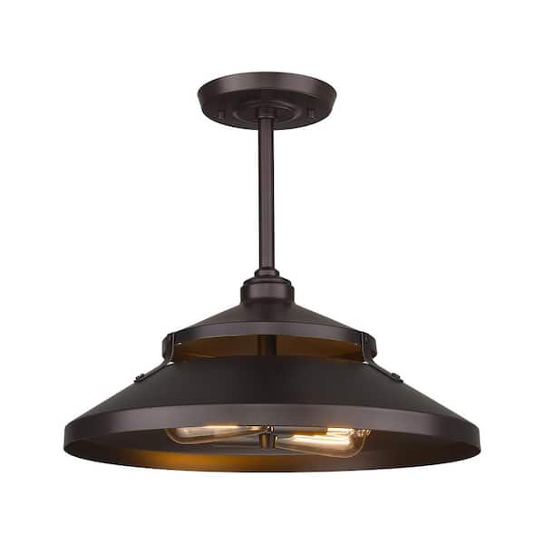 JAZAVA 15.7 in. 2-Light Black Semi-Flush Mount