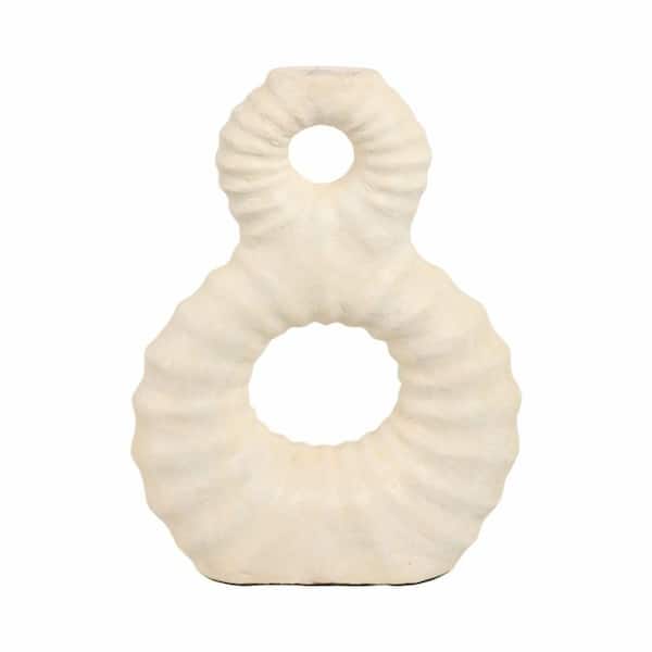 20 in. Ivory Terra Cotta Ridged Eight Shape Decorative Vase