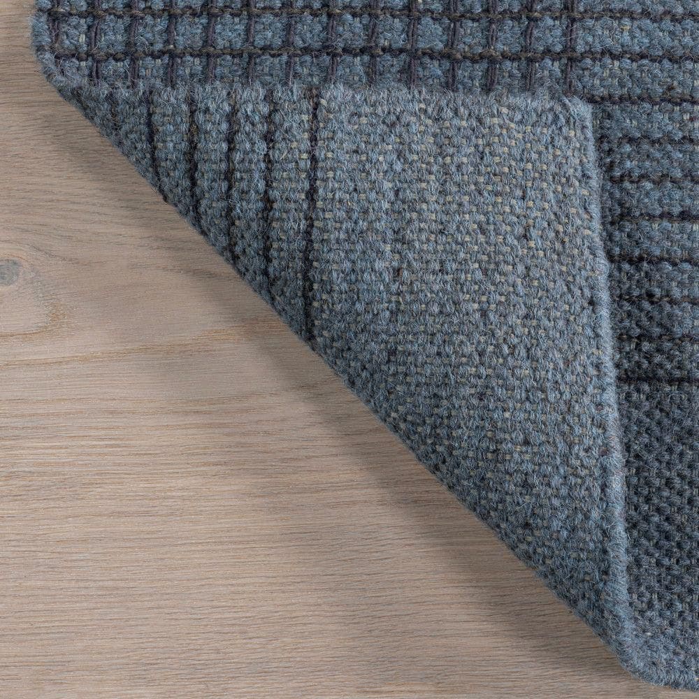Blue Plaid Handmade Wool Area Rug, 3' x 5'