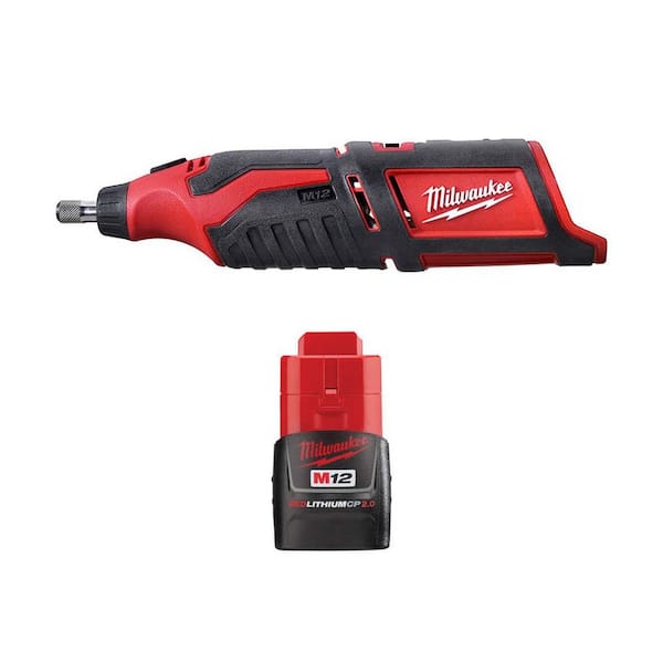 Milwaukee M12 12V Lithium-Ion Cordless Rotary Tool W/M12 2.0 Ah Compact Battery  Pack 2460-20-48-11-2420 The Home Depot