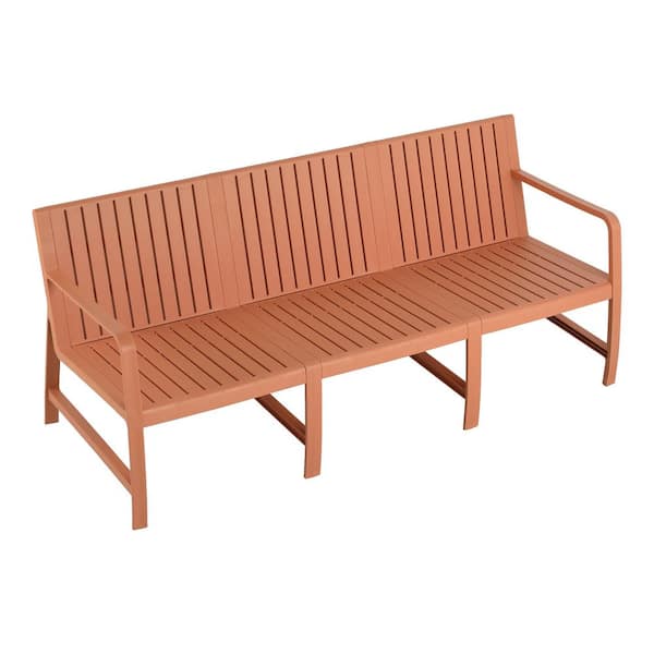 Apricot Brown Plastic Waterproof Indoor/Outdoor Couch with Ergonomic 3-Seater, Slatted Design & High-Grade PP Material