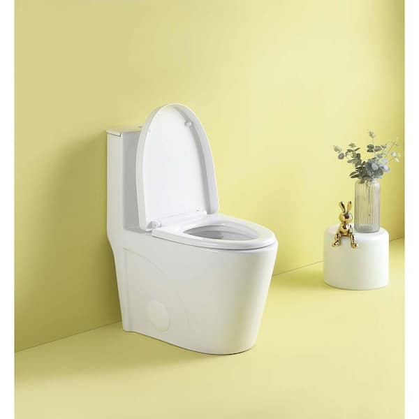 12 inch 1-piece 1.1/1.6 GPF Water-Efficient Dual Flush Elongated Toilet in White Soft Closing Seat Included