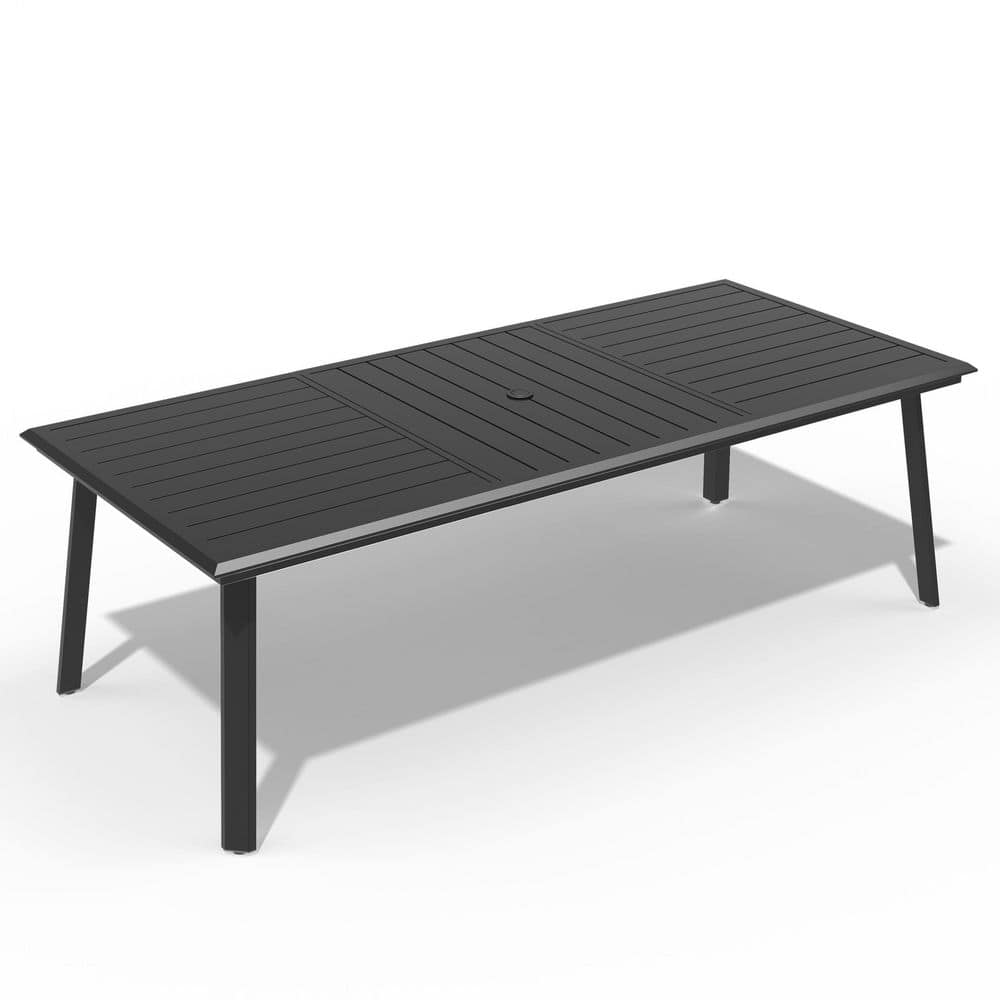 Pellebant 93.9 in. Patio Aluminum Black Outdoor Dining Table with