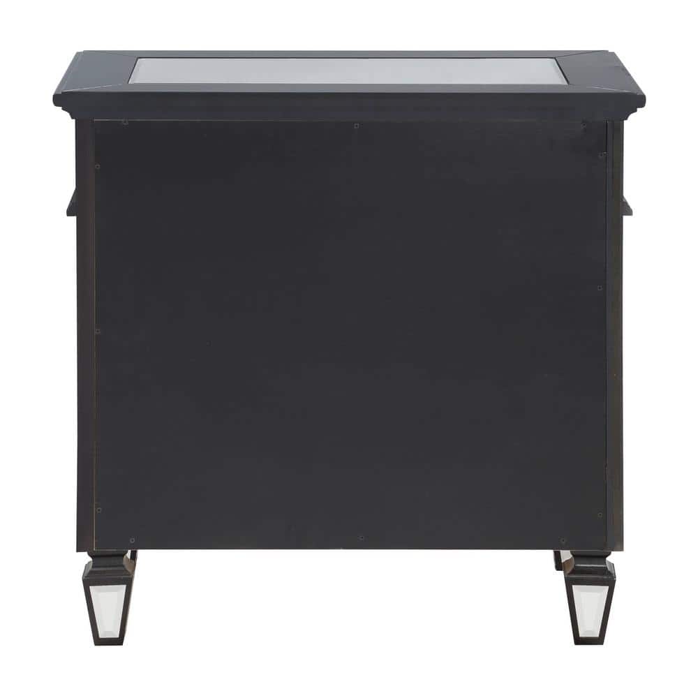 Elegant Black and Silver 3-Drawer Nightstand with Crystal Knobs