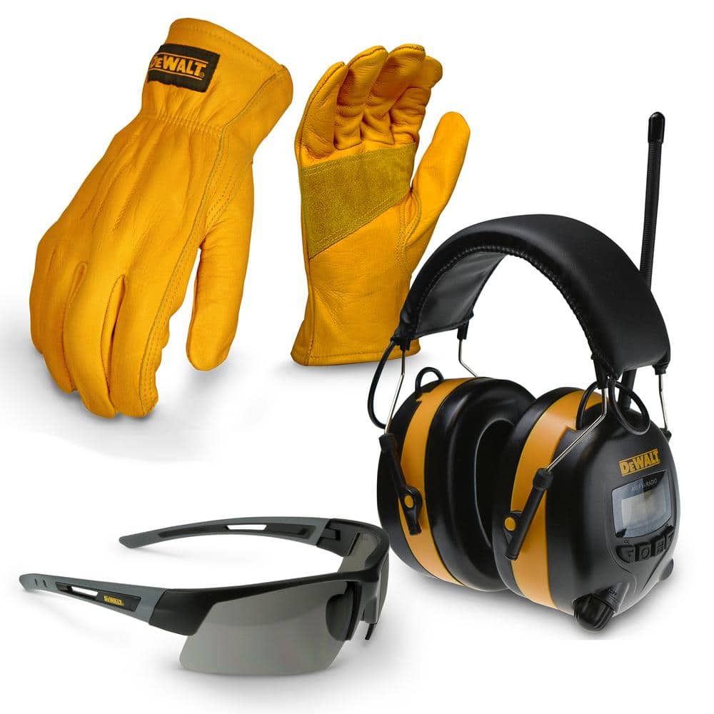 DEWALT Large Apparel Work Kit with Earmuff, Leather Gloves, and Safety  Glass DPG02-KIT1L The Home Depot